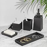 XLHOMO Bathroom Set - Black Bathroom Accessories Set, 5PCS Ceramic Bathroom Accessory Set, Bathroom Sets with Soap Dispenser, Toothbrush Tumbler, Soap Dish, Q-tip Holder & Vanity Tray