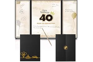 DOUBLESHOOT 40th Birthday Guest Book Black Gold Party Decorations for Men 12"x18" - 40 Years Guest Book Sign in Poster Card - Forty Party Keppsake, Gift Aged to Perfection - Pen Not Included