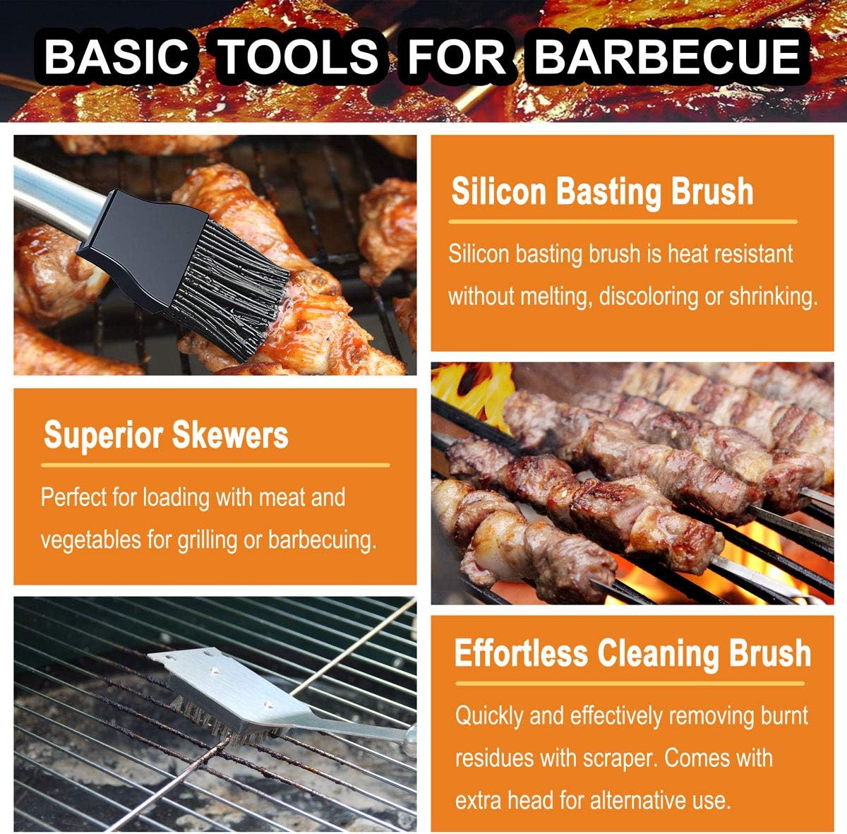 grilljoy 20PCS Heavy Duty BBQ Grill Tools Set - Extra Thick Stainless Steel Spatula, Fork& Tongs. Complete Barbecue Accessories Kit in Aluminum Storage Case - Perfect Grilling Tool Set Gift : Garden & Outdoor