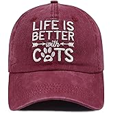 Life is Better with Cats Hat for Men Women, Funny Adjustable Embroidered Animal Gifts Baseball Cap