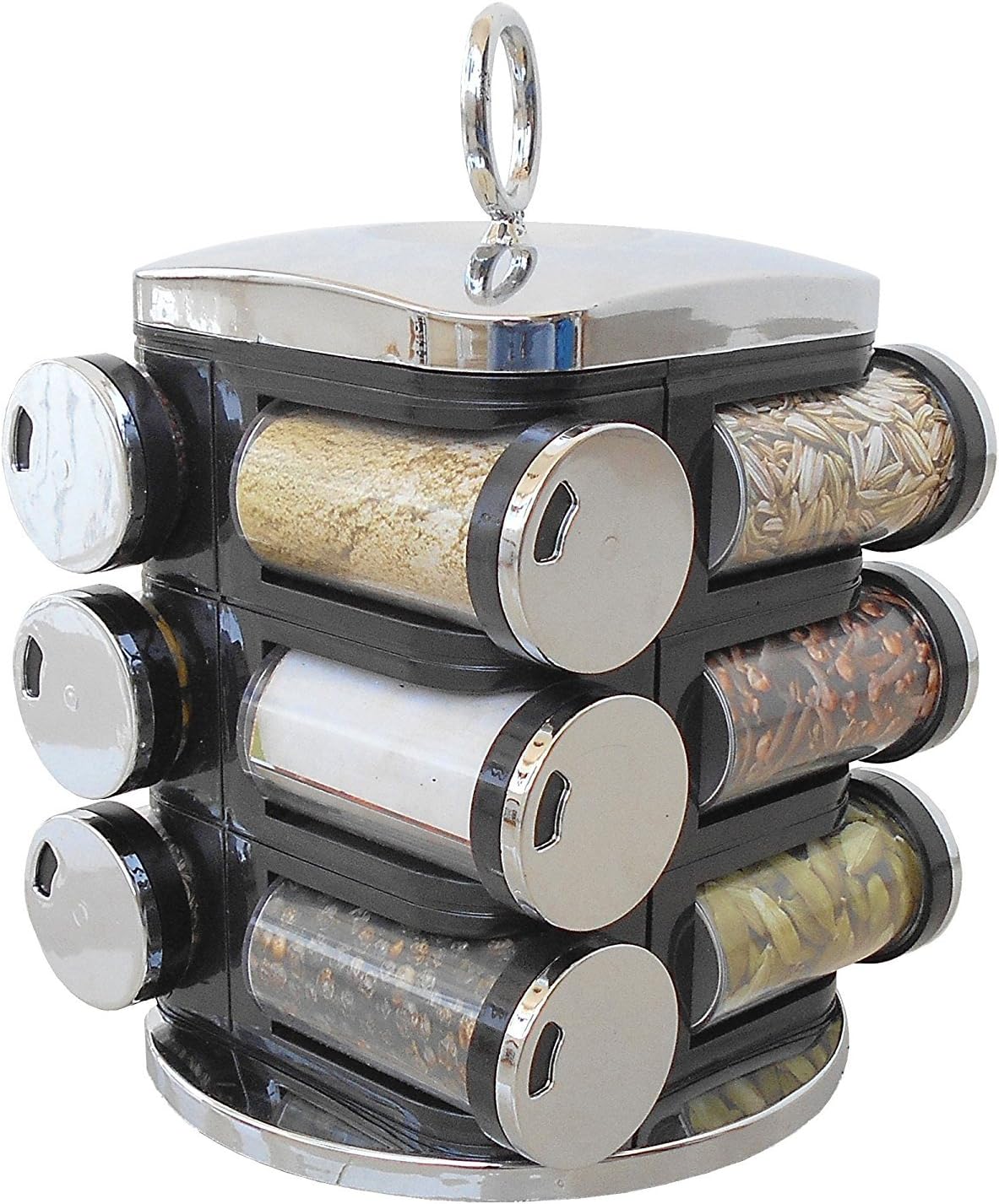 Jony Silver Metallic Finish Premium Multipurpose Revolving Plastic Spice Rack - 12 Jars