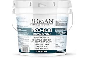ROMAN PRO-838 Heavy Duty Clear Wallpaper Adhesive, for Commercial Weight Wallcoverings, Wall Carpet, Non-Wovens, and More, 1 Gallon (300 sq. ft.)