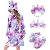 CHETOSHO Soft Unicorn Hooded Robe with Matching Slippers Headband and Blindfold for Girls