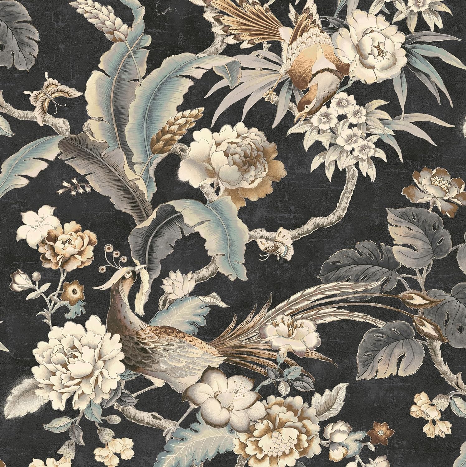 Photo 1 of Surface Style - Peel and Stick Wallpaper, Floral Wallpaper for Bedroom, Powder Room, Kitchen, Self Adhesive, Vinyl, 30.75 Sq Ft Coverage (Passerine Pavilion Collection, Charcoal)
