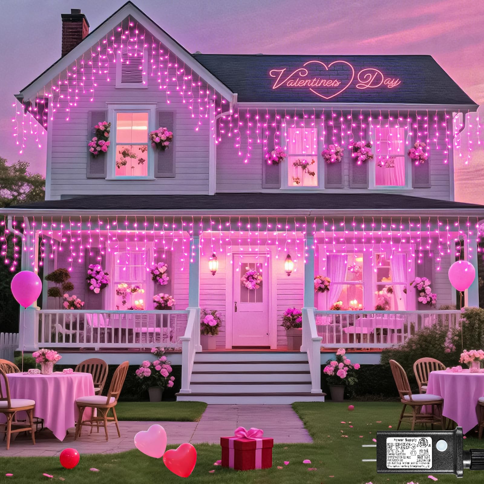View 1 of 33ft Icicle Lights for Outside, Pink Christmas Lights Outdoor Waterproof for House, 400 LED Twinkle Light with 75 Drops Clear Wire Short Curtain Lights for Room Home Wall Indoor Decorations