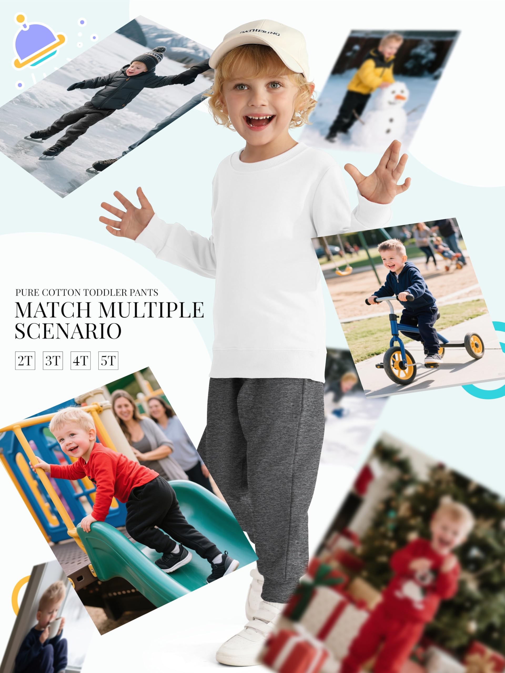 HXP 4 Pack Toddler Boys Sweatpants Pure Cotton Toddler Sweatpants Boys Kids Joggers Pants with Pocket Drawstring