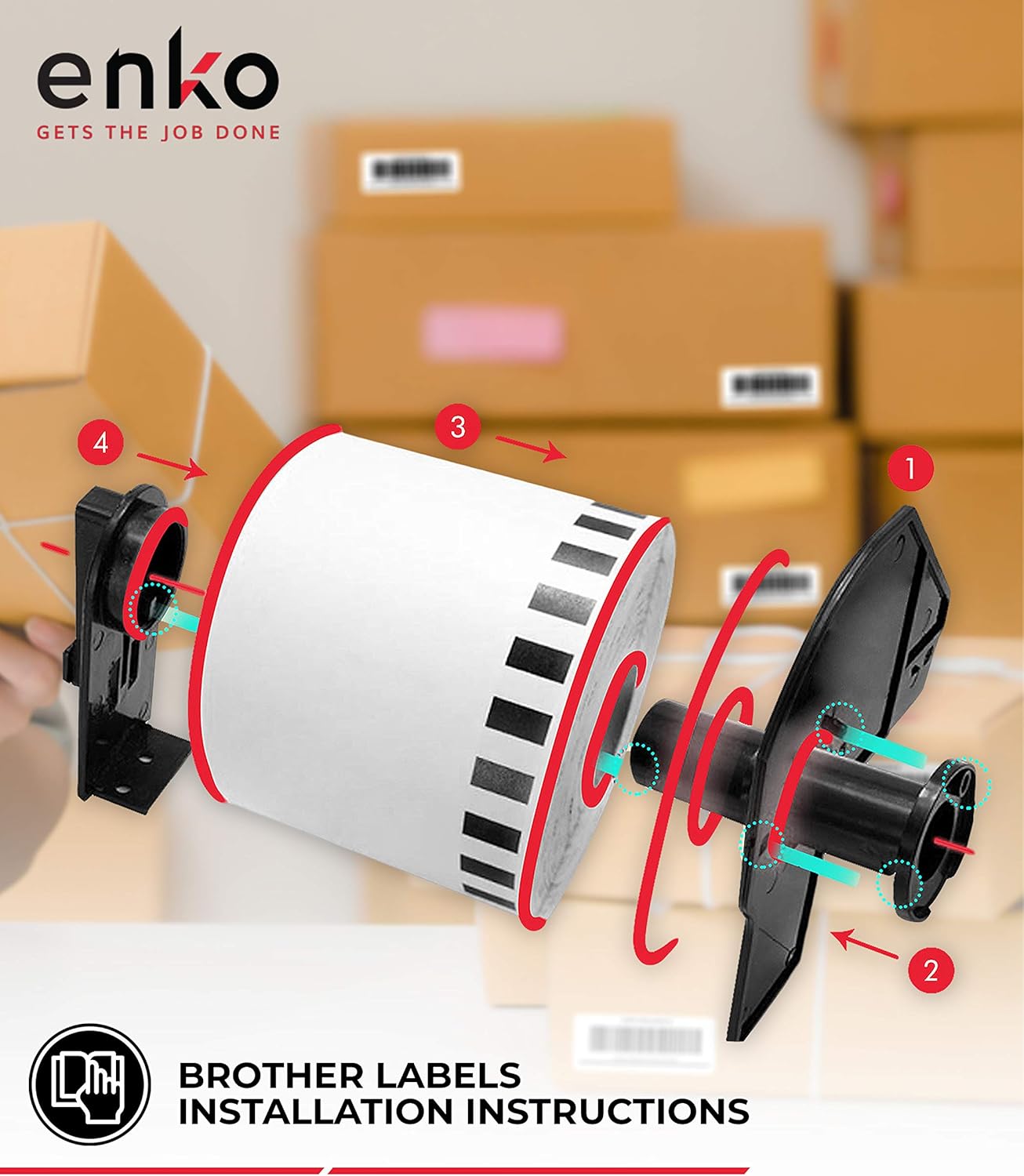 enKo - Compatible DK-2223 Continuous Paper Labels (2 Inch x 100 Feet) Compatible for Brother QL Label Printers - 6 Rolls + 2 Refillable Cartridges : Office Products