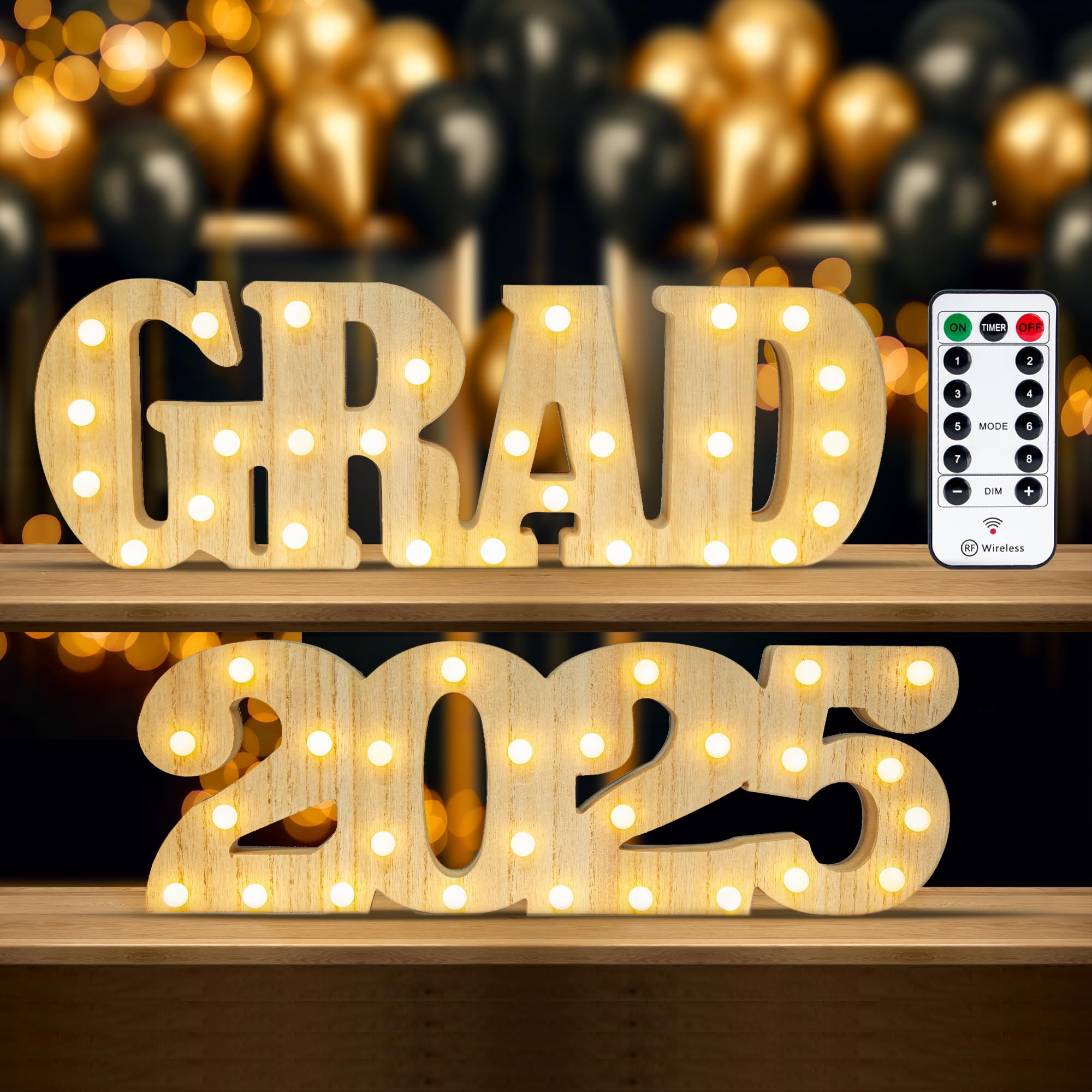 Photo 1 of 2025 Graduation Party Decorations, 2 Wooden Remote LED Sign with Light Up Letters 'Grad' and '2025', Marquee Numbers Wooden Letters,Class of 2025 Decor for Kindergarten Preschool High School College