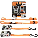 SmartStraps 10' Heavy Duty Ratchet Tie Down Straps, 2 Pack, S-Hooks | Heavy duty 10ft ratchet straps, 1,000 lb safe workload, 3,000 lb break strength, steel S-hooks, aluminum handle, 2-pack