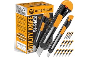 Amartisan 14-Piece Retractable Box Cutter, Utility Knifes for Boxes, Cartons, Cardboard Cutting, 18mm & 9mm Wide Blade Cutter, Very Suitable for Office and Home Use.