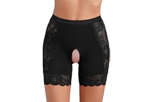 Mufeng Women Stretch Lace Under Shorts Soft Seamless Crotchless Short Leggings Safety Pants