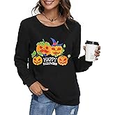 Women's Funny Halloween Pumpkin Face Sweatshirt Slouchy Witch Shirt Long Sleeve Pullover Tops for Thanksgiving Gift