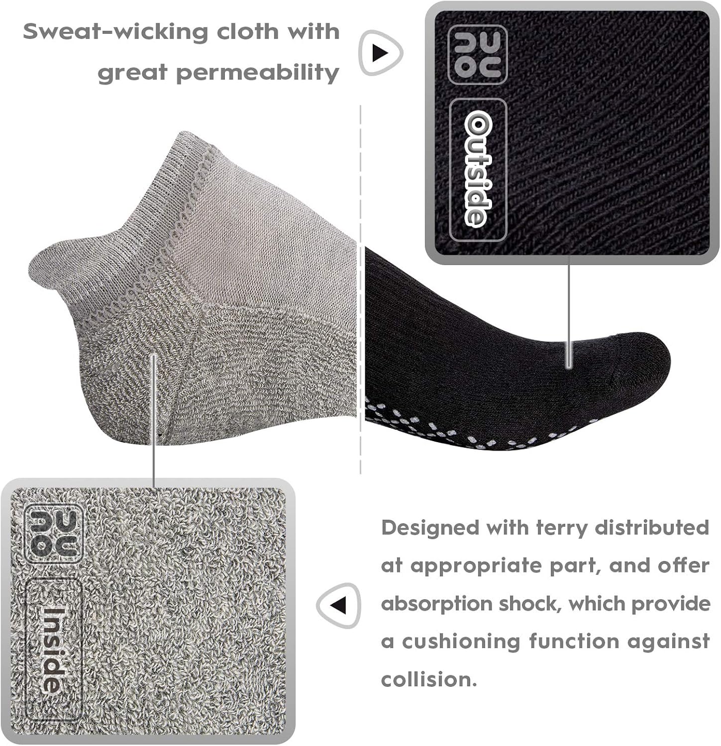 unenow Unisex Non Slip Grip Socks with Cushion for Yoga, Pilates, Barre, Home & Hospital : Clothing