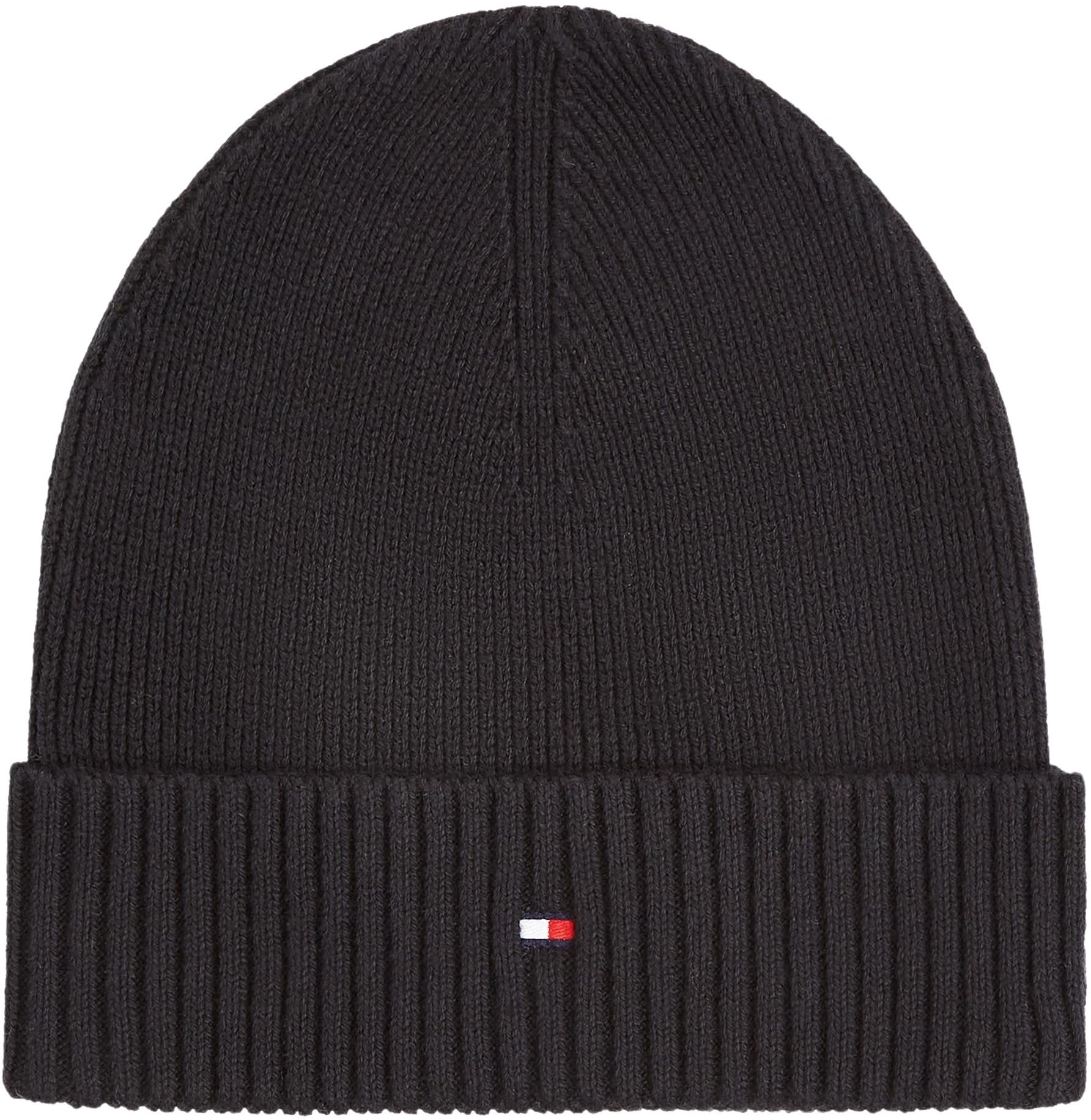 Tommy Hilfiger Herren Strickmütze Flag Cotton Beanie mit Kaschmir, Schwarz (Black), Einheitsgröße