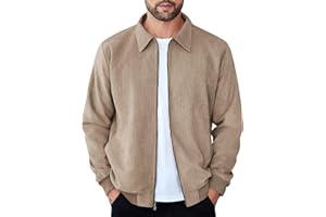 COOFANDY Men's Casual Suede Bomber Jacket Lightweight Full Zip Up Jackets Vintage Faux Leather Jacket