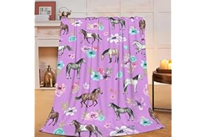 BEYNEPE Horse Throw Blanket Super Soft Warm Pink Floral for Girls Kids, Cozy Plush Fleece Farm Animal Gifts Bedding Blanket for Women Bed Couch Sofa 40"x50"