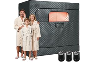 Albott 3 Person Steam Sauna for Home, Portable Sauna Tent with 3L 1500W Steamer, Extra Large Size 6.6’ x 3.3’ x 5.8’ Full Body Home Spa, Remote Control, Folding Chair, Grey
