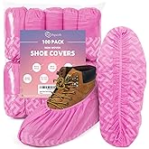 squish Shoe Covers Disposable Non Slip, 100 Pack(50 pairs) Pink Thick Extra Disposable Boot Covers Slip Proof Shoe Cover for Indoors Outdoors Durable Protector Covers Fits Virtually Most Shoes