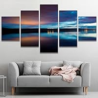 SIGNWIN Framed Canvas Wall Art Sunset Sky with Blue Gradient Clouds and Reflection on Lake Coastal Ocean Modern Art Contemporary Panoramic Relax/Calm for Living Room, Bedroom, Office - 60