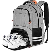 Ytonet Gym Backpack For Men Women, Backpack for Men with Shoe Compartment, Water Resistant Workout Sports Bag with USB Port Fit 15.6 Inch Laptop, Gym, Sports, Camping, Hiking, Grey