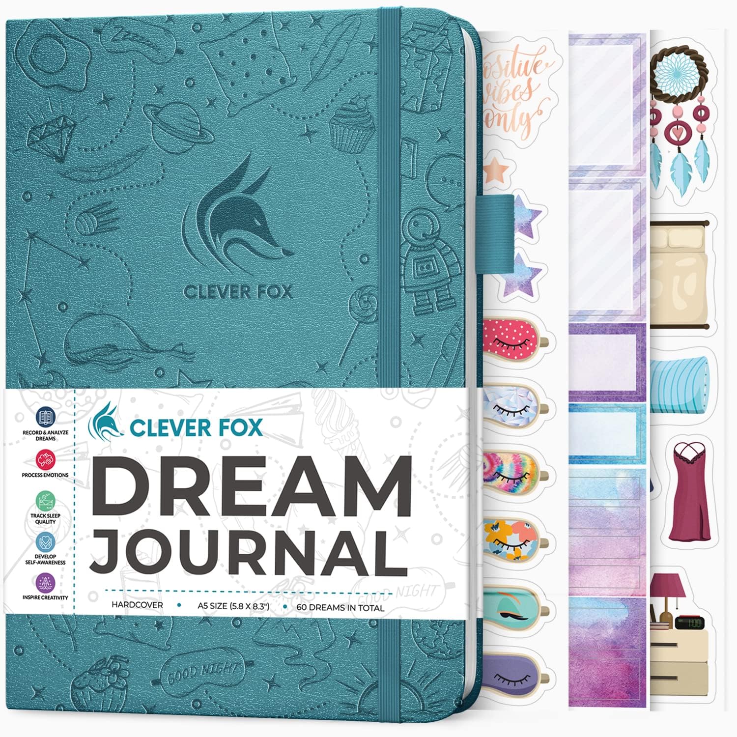 Clever Fox Dream Journal – Guided Dream Diary for Women, Men & Kids – Hardcover Notebook to Track & Analyze Your Dreams & Sleep – Log Book for Dream Journaling – 60 Dreams Total, A5 Size - Aquamarine