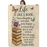Wanoryer Inspirational Book Blanket, Comfy & Warm Flannel Books with Flowers Throw Blanket for Couch, Gifts for Women Adults Readers, Soft Fuzzy Lightweight Travel Bed Blankets for Decor 50"×60"