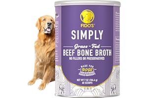 Fido's Grass-Fed Beef Bone Broth for Dogs 7oz with 94% Protein - Picky Eaters Human Grade Bone Broth Powder for Dogs - Made in USA - No Preservatives - Supports Joints + Gut Health - 60 Scoops