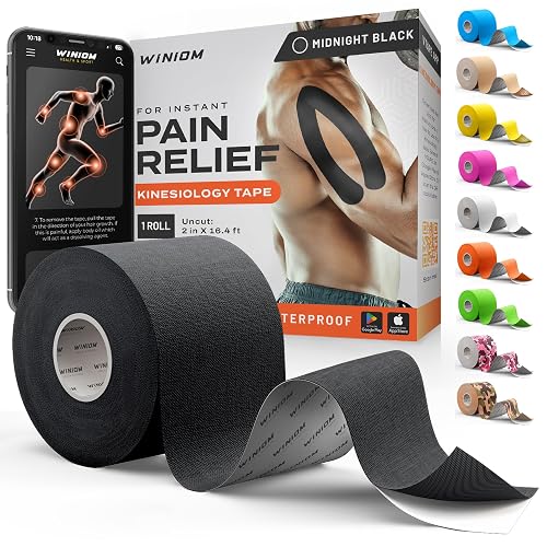 WINIOM Professional Kinesiology Tape - Waterproof Athletic Sports Tape for Knee, Shoulder, Arm & Back Support | 3-5 Day Adhesion, Hypoallergenic & Latex-Free + Taping Guide