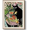 VIYYIEA Framed Canvas Wall Art, Vintage Wall Art for Living Room, Funny Oil Painting Picture Summer Home Decor Bathroom Wall Decor Gifts for Friends or Family -【Fishing Cat】-(12"x16")