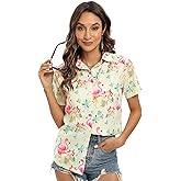 Blueleaf Hawaiian Shirt for Women Short Sleeve Casual Button Down Shirts Summer Outfits Tropical Flamingo Shirts