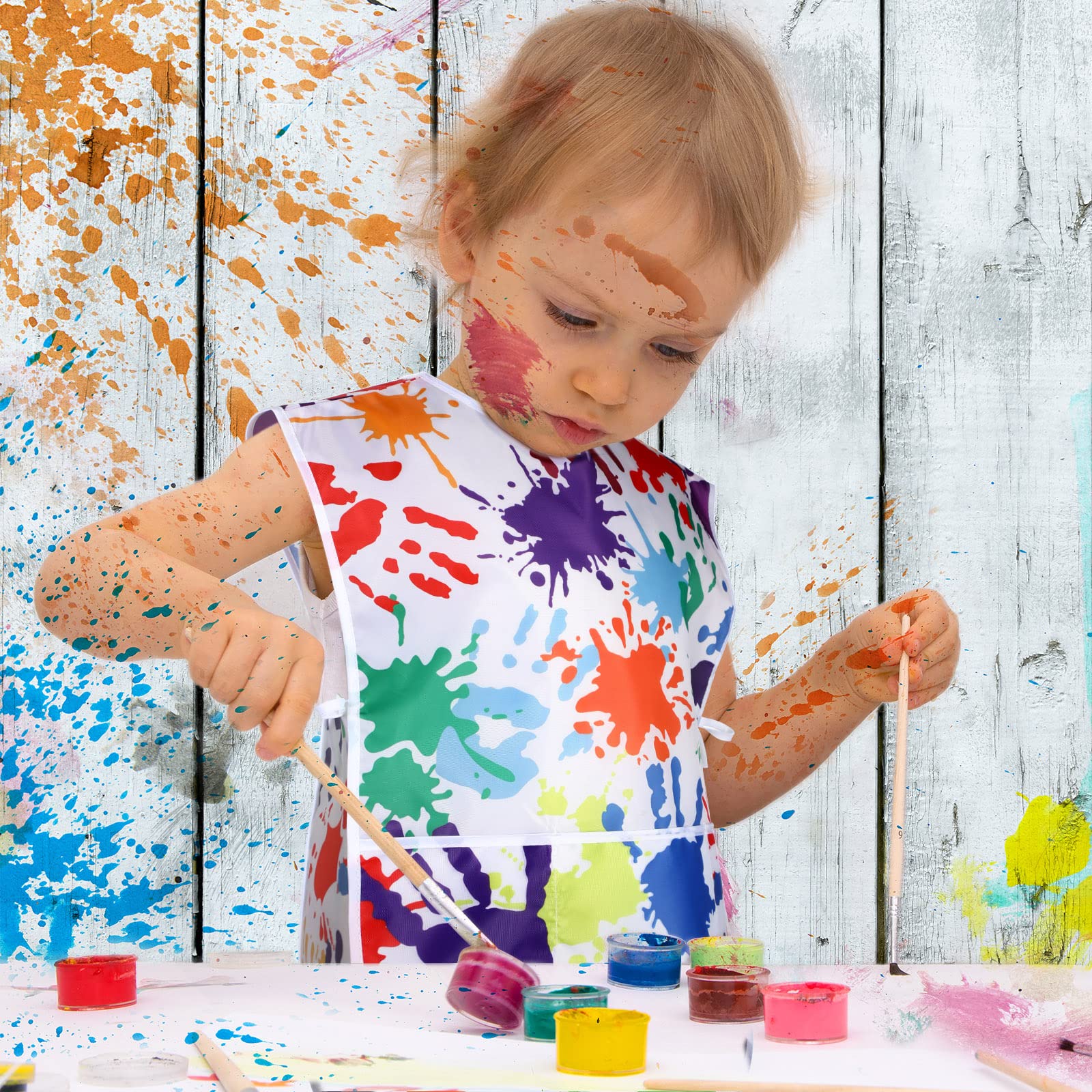 SATINIOR 2 Pieces Kids Art Smock Toddler Apron Waterproof Painting Artist Apron Sleeveless with 3 Pocket for Age 3-10 Years