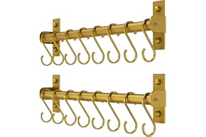 Dseap Kitchen Utensil Holder Hanger, Pot and Pan Rack Wall Mounted, Kitchen Rail with 8 Hooks for Hanging Cooking Utensils, M
