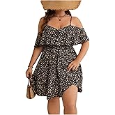 Verdusa Women's Plus Size Cold Shoulder Floral Boho Dresses Ruffle Layered Flowy Dress