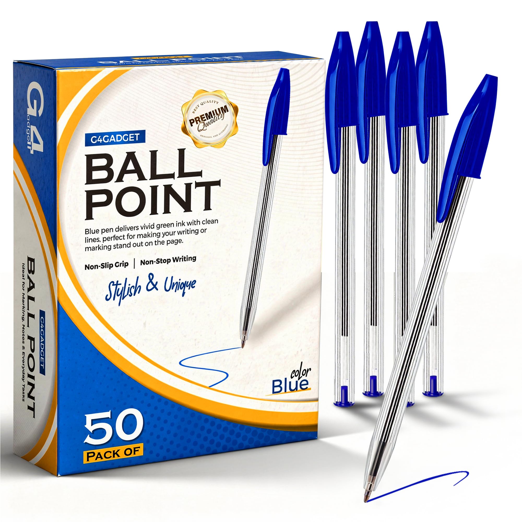 G4GADGET 50 Pack Blue Ballpoint Pens – Medium Tip Biros for Smooth Writing – Comfortable Grip, Long-Lasting Ink – Ideal for School, Office & Home Use – Bulk Stationery Supplies