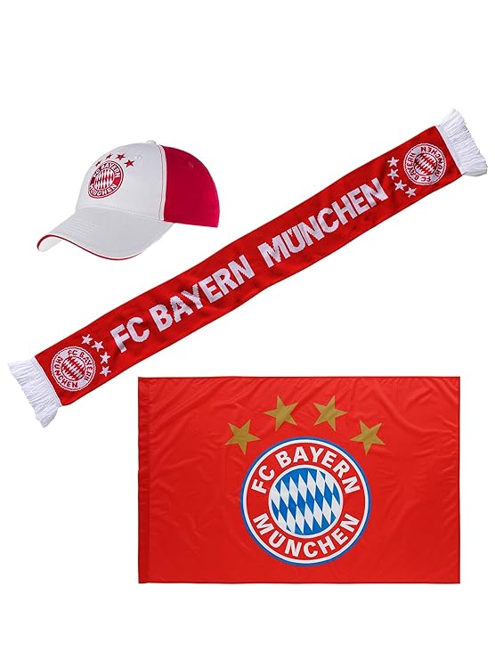 FC Bayern München Fan-Set Stadion, mit Schal, Fahne, Cap für echte FCB Fans