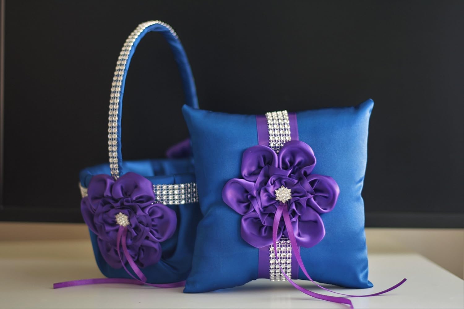 Amazon Com Plum Flower Girl Basket Blue Ring Bearer Pillow