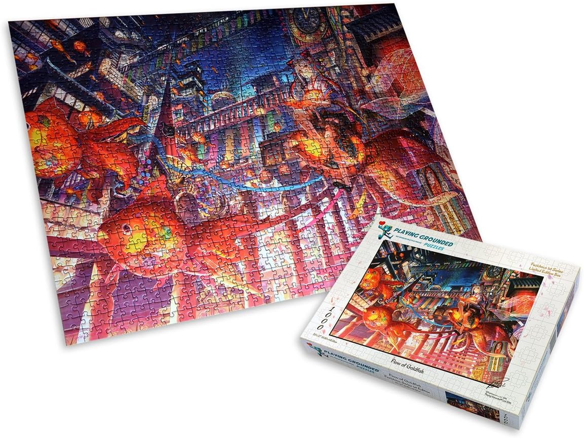 Playing Grounded Limited Edition Jigsaw Puzzle 1000 Pieces Flow of Goldfish by Fuzichoco Anime Collectible Anime Puzzle Fantasy Puzzle Japanese Jigsaw Puzzle