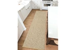 LEEVAN Hallway Runner Rug 2.6' x 8', Tan/Cream Braided Kitchen Runner Rug, Washable Woven Reverisible Bathroom Runner, Farmhouse Entryway Rug, Low-Profile Floor Carpet for Doorway/Laundry Room/Bedroom