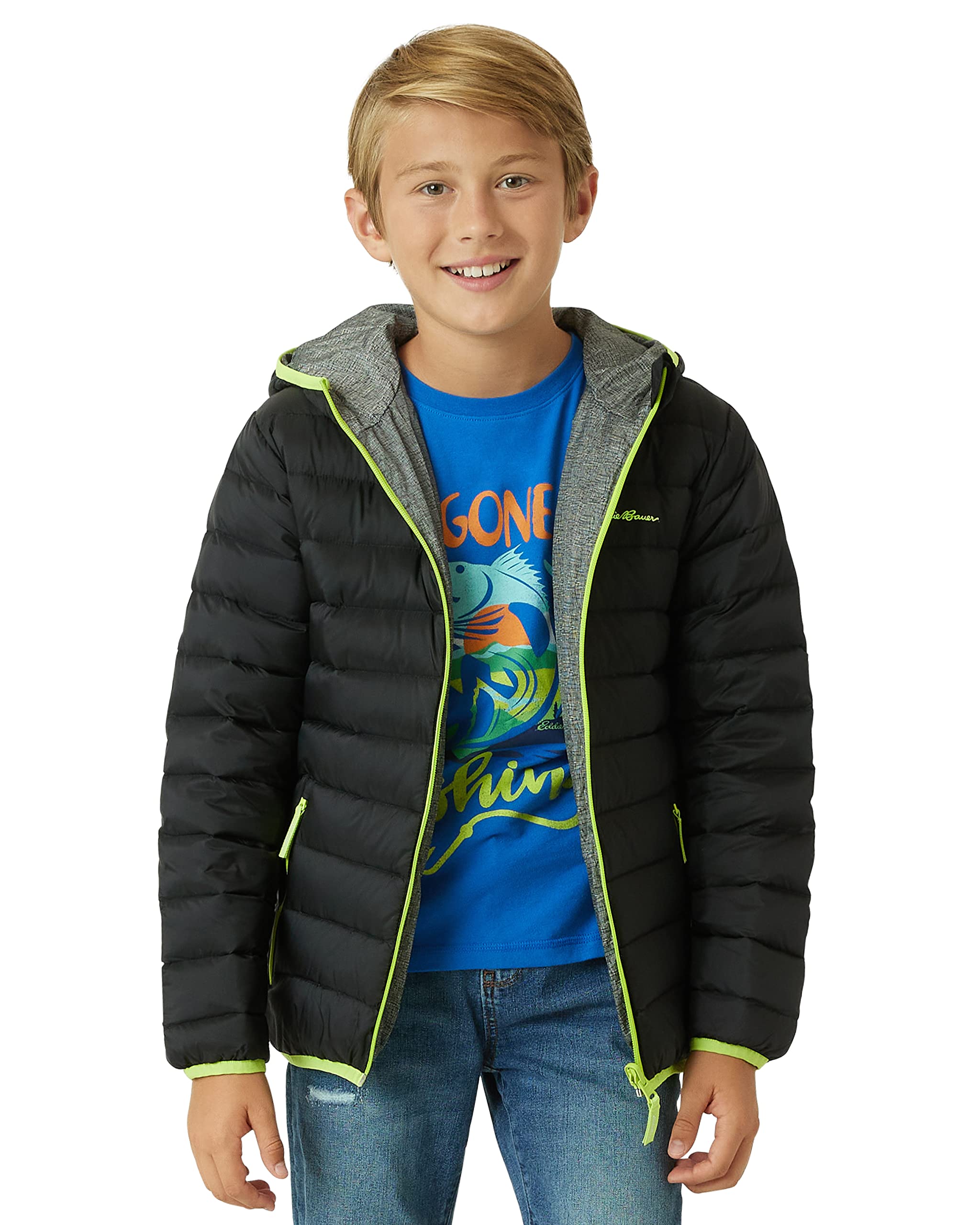Eddie Bauer Kids' Reversible Jacket - Weather Resistant Quilted Down Coat for Boys and Girls (3-20), Size 5-6, Black Image