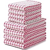 Homaxy Kitchen Towels and Dishcloths Set, 16 x 25 and 12 x 12 Inches, Set of 8 Cotton Terry Kitchen Dish Towels, Super Soft and Absorbent Dish Cloths, Red