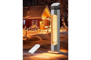 Landeagle Outdoor Heaters for Patio,1500W Electric Infrared Radiant Heater with Remote,37IN Portable Tower Space Heater with 12H Timer,Tip-over Protection for Garage,Backyard,Porch,Indoor,Silver