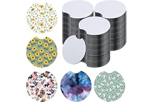 HOOAMI 60PCS Sublimation Blanks Car Coasters,Car Cup Holder Coaster 2.75 Inch Circular Opening Neoprene Absorbent Coaster for DIY Crafts Coasters Car Accessories Painting Project