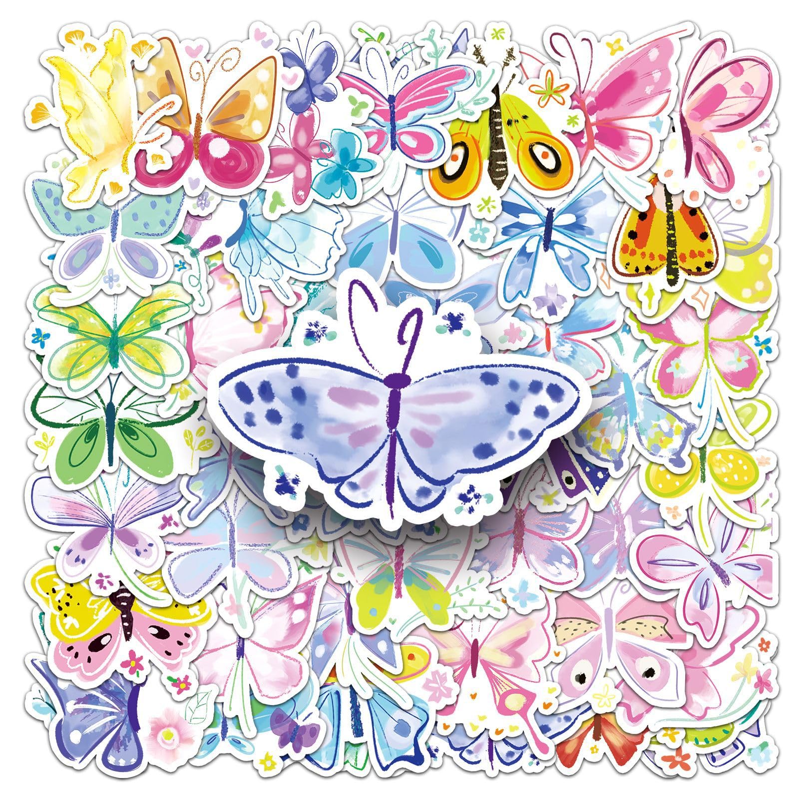 50PCS Butterfly Stickers for Luggage,Guitar,Computer,Water Bottle,Scrapbook,Car,Helmet,Laptop,Bike,Cup,Aesthetic Animal Cartoon Sticker,Gift for Teens Adults Boys Girls,Waterproof Vinyl Cute Decals