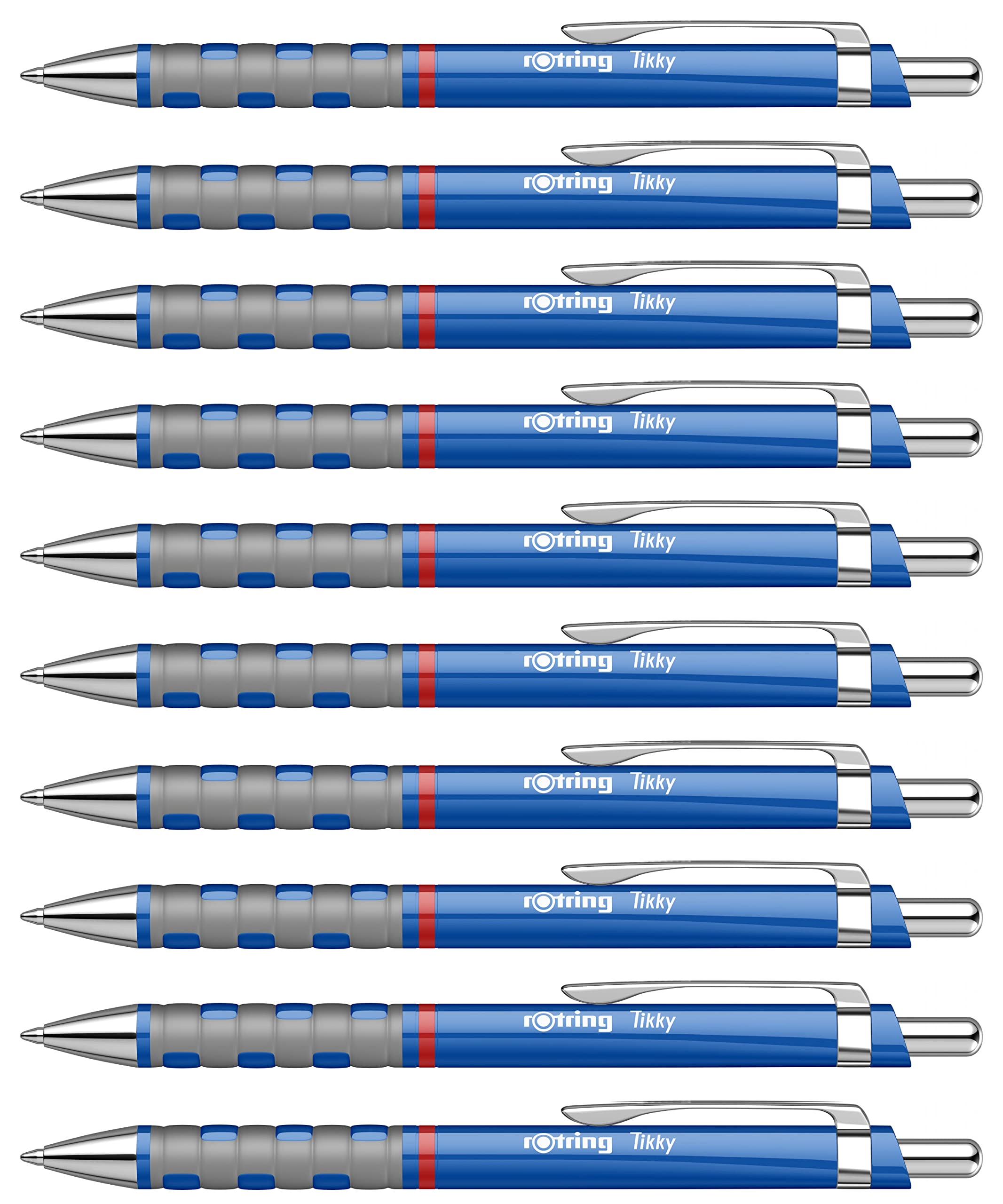 rOtring Tikky Ballpoint Pens | Blue Ink | Medium Point (1.0mm) | Blue Barrel | Lightweight with Rubberised Grip | Box of 12