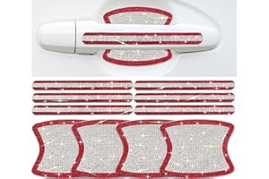 Gengki 10PCS Set Car Door Handle Bling Rhinestones Stickers Universal Auto Door Handle Safety Reflective Strips Red White
