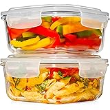 2 LARGE 1200ML / 42 Oz Glass Food Storage Containers w/Airtight Lids - Microwave/Oven/Freezer & Dishwasher Safe - BPA/PVC Fre
