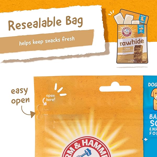 ARM & HAMMER FOR PETS RAWHIDE CHIPS FOR DOGS | REAL DOG RAWHIDE CHEWS WITH BEEF COATING AND ARM AND HAMMER BAKING SODA ENHANCED FORMULA FOR FRESH DOG BREATH (PACK OF 1,8 COUNT TOTAL)