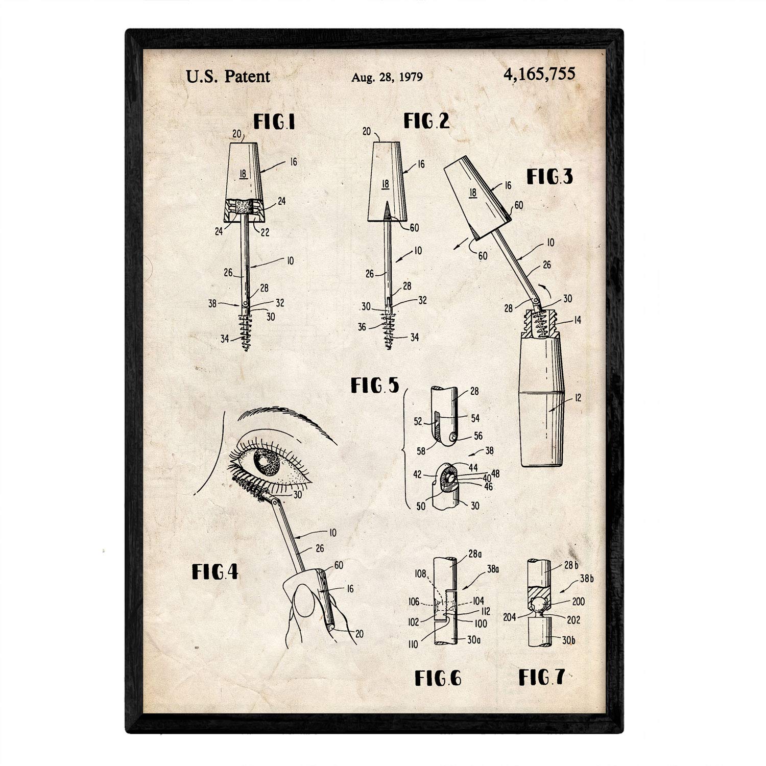 Nacnic Poster patent mascara. Sheet with old design patent in A3 size and vintage background — image 1