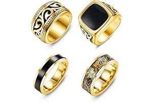 Jstyle 4Pcs Stainless Steel Vintage Signet Rings for Men Biker Rings Set Pinky Thumb Celtic Band Ring Spinner Ring Silver Gold Polished Edge Mens Rings for Men Jewelry Gift