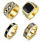 Jstyle 4Pcs Stainless Steel Vintage Signet Rings